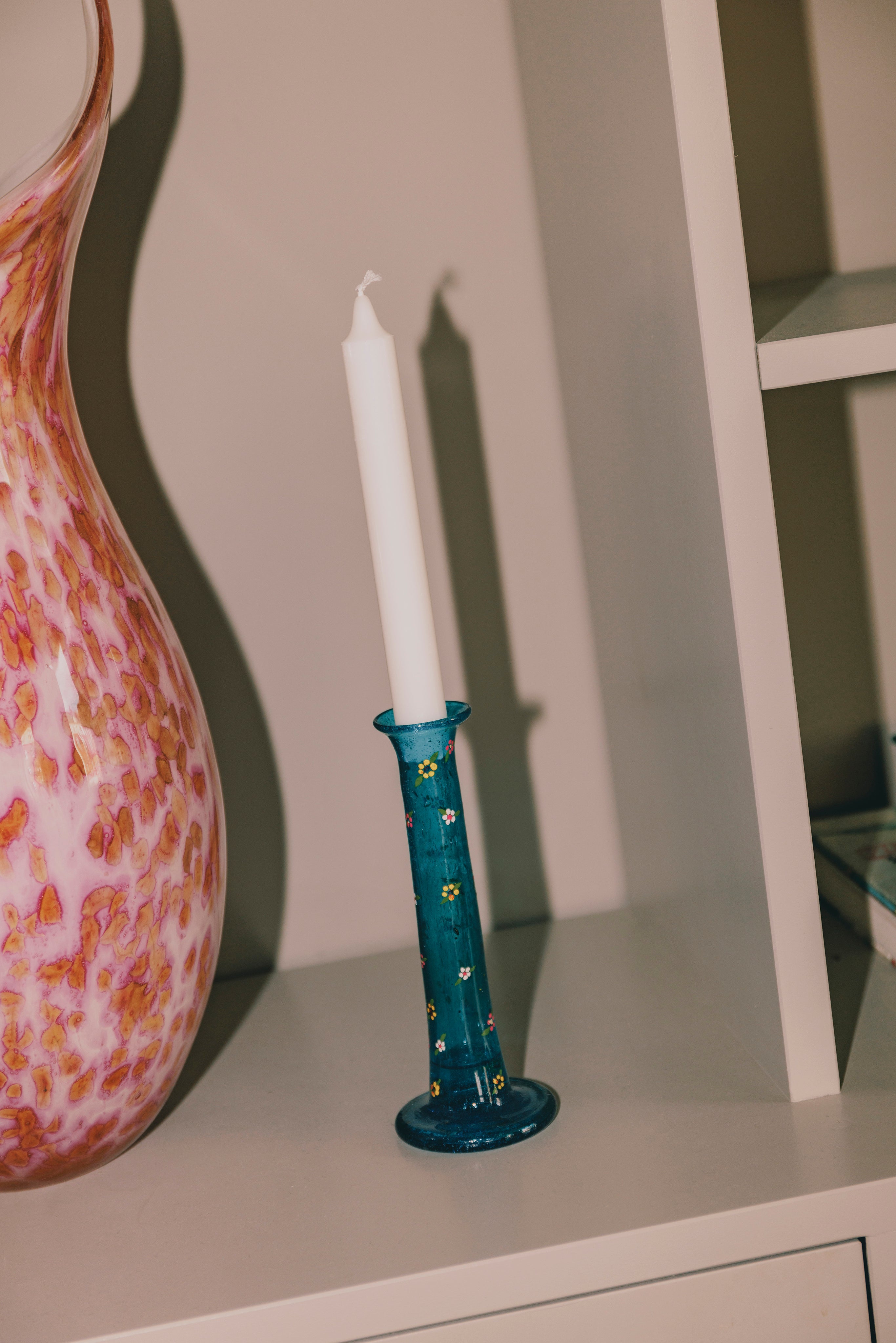 Blue Herati Candlestick Handblown Recycled Glass Afghanistan sterland Blue Herati Candlestick Handblown Recycled Glass Afghanistan sterland