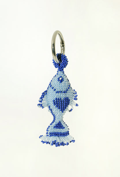 Blue Mackarel fish keychain handmade by Syrian refugee women in Istanbul, Turkey