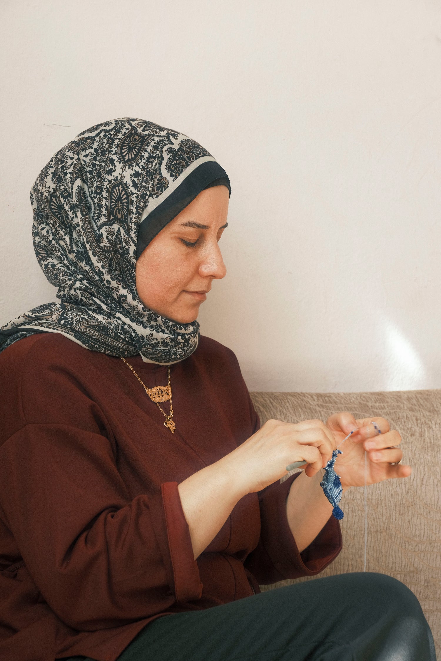 Blue Mackarel fish keychain handmade by Syrian refugee women in Istanbul, Turkey